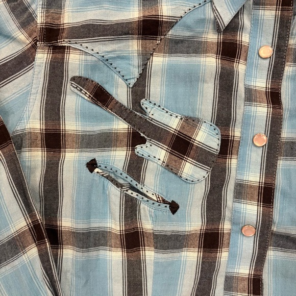 Rockmount Ranch Wear Women’s Plaid Western Pearl Snap Guitar Button Down Small - Picture 3 of 12